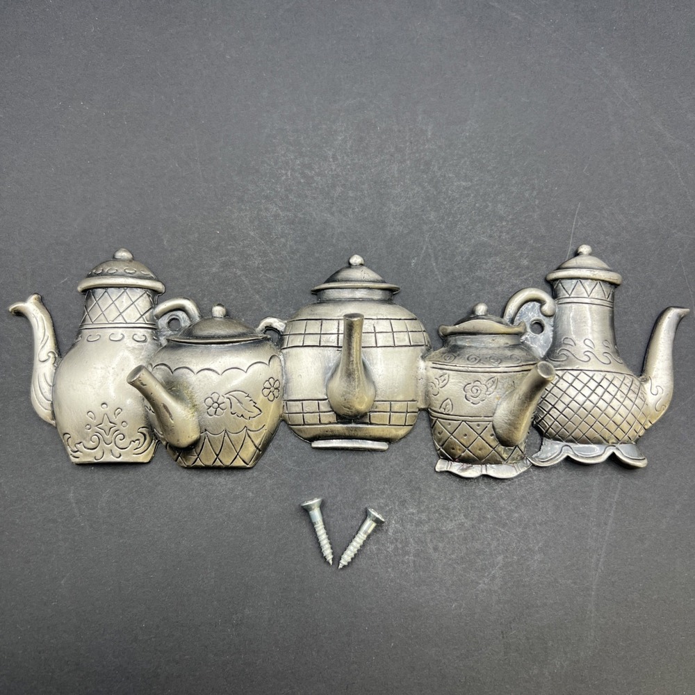 Key Holder Teapot Silver Pewter Color 8" Long 2 3/4 Tall Vintage